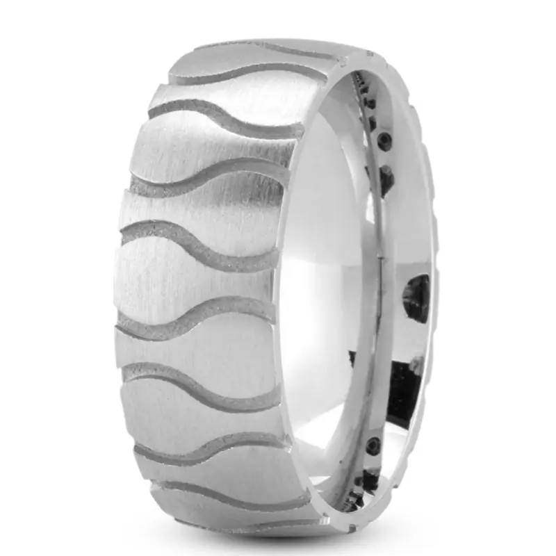 10K white gold 8mm. satin Wave-Cut-Fancy-Wedding-Band - alternate view 2