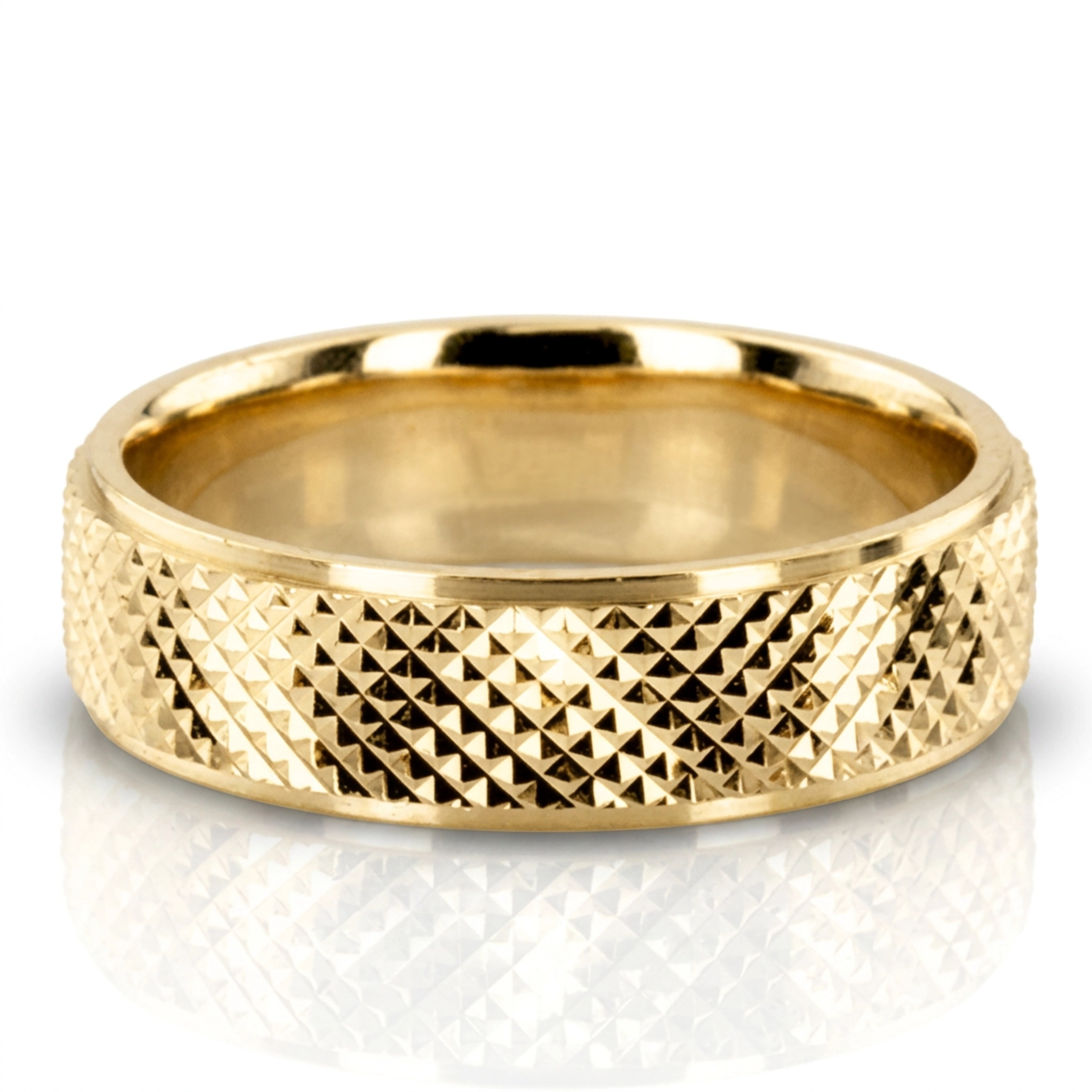 14K yellow gold 6mm. diamond cut diamond-cut-wedding-band - alternate view 2
