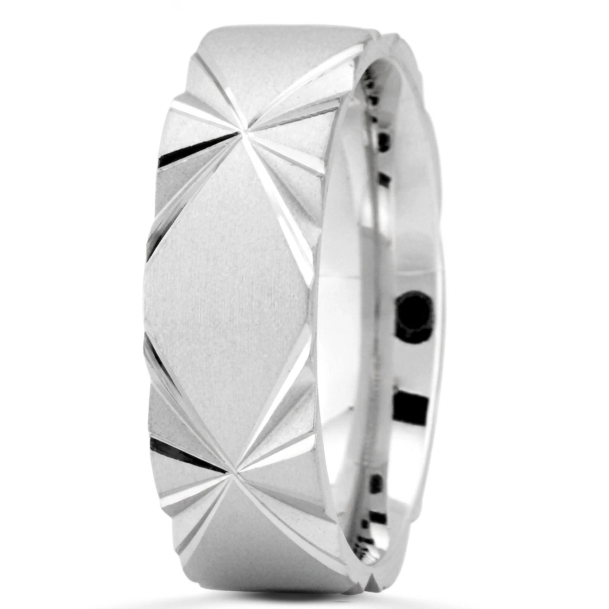 14K white gold 7mm. same as picture Symmetrical-Triangle-Cut-Wedding-Band - main view