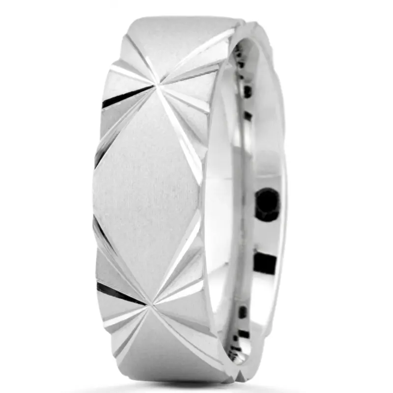 14K white gold 7mm. same as picture Symmetrical-Triangle-Cut-Wedding-Band - main view