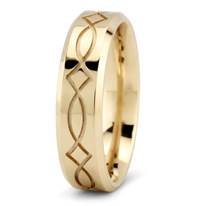 14K yellow gold 6mm. high polish Mill-Carved-Wedding-Ring - alternate view 2
