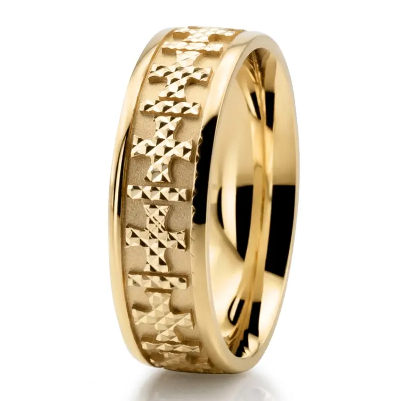10K yellow gold 7mm. same as picture Carved Cross Heritage Wedding Ring - alternate view 2