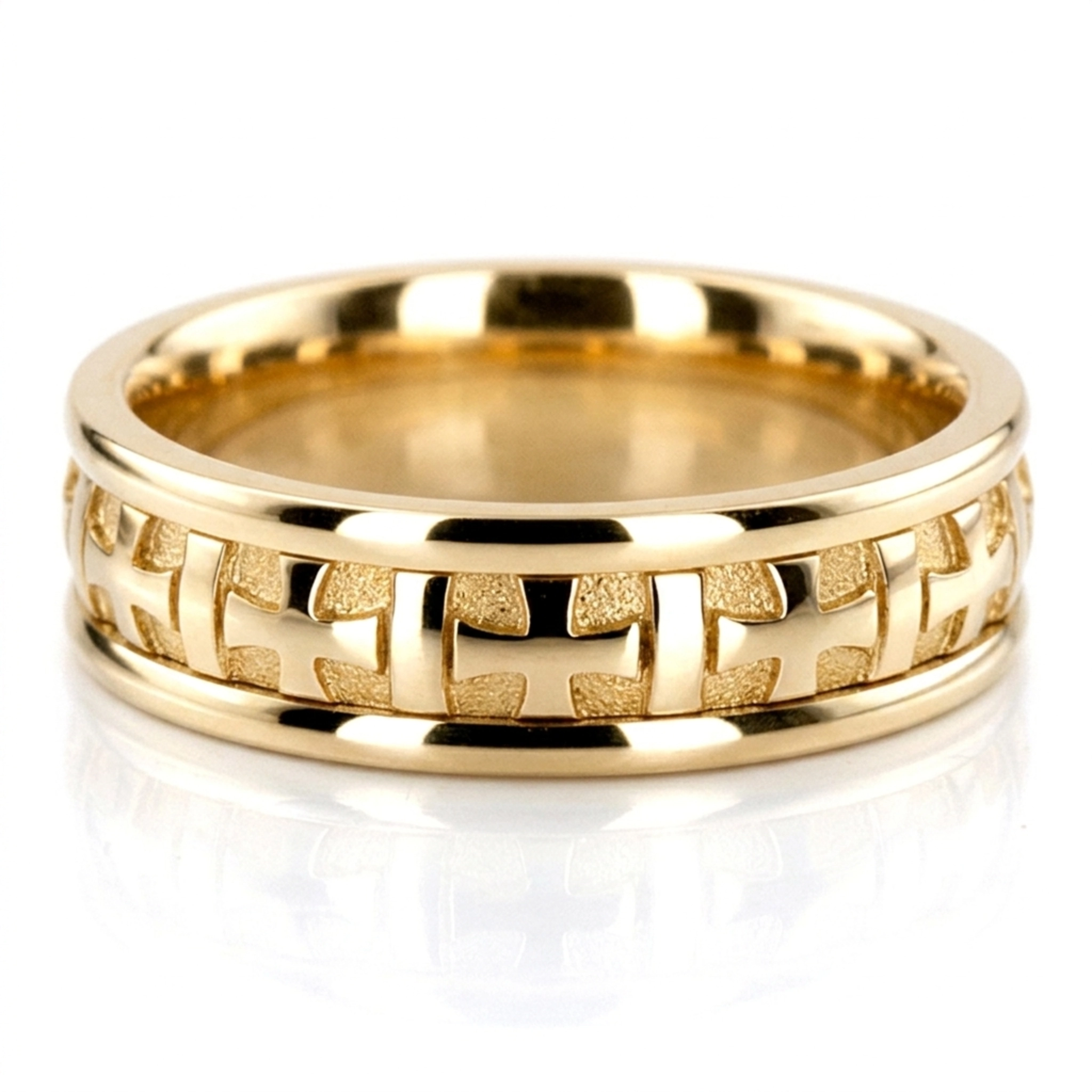 10K yellow gold 7mm. high polish Hand-made-wedding-ring - alternate view 2