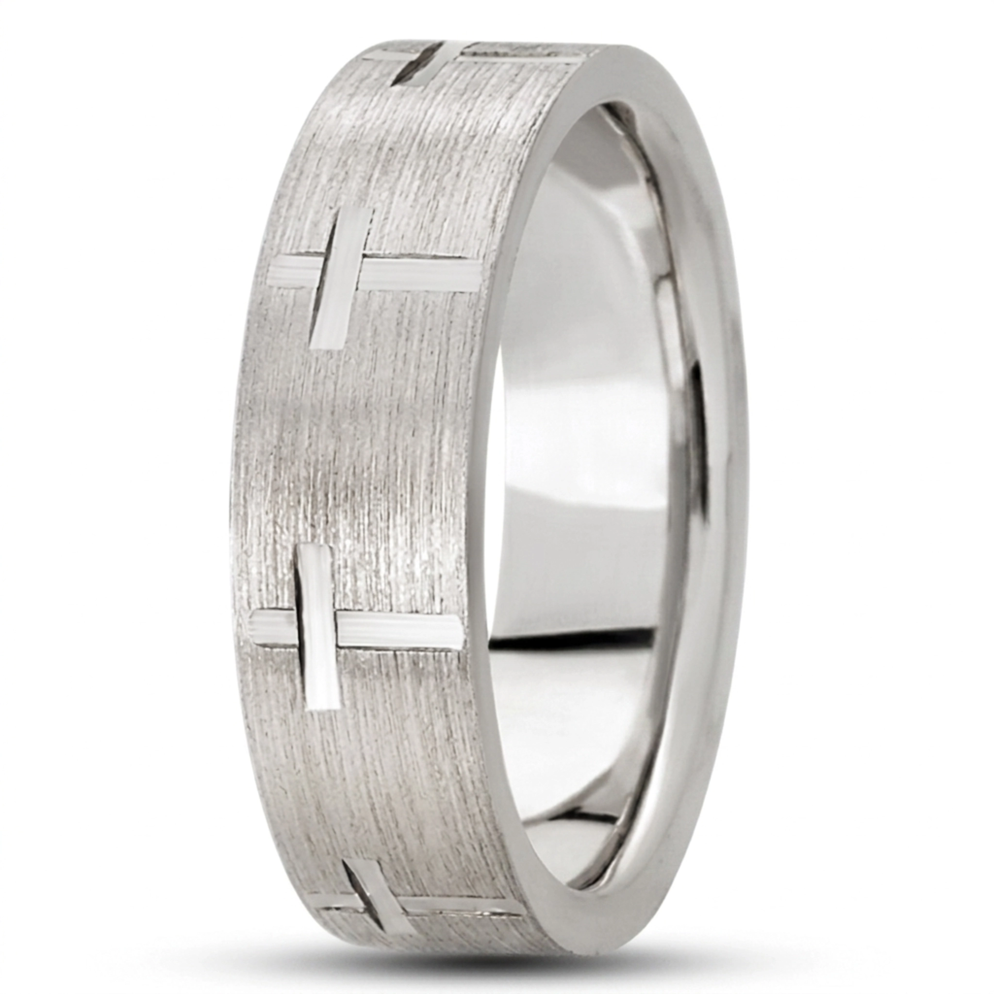10K white gold 7mm. same as picture basic-carved-religious-wedding-ring - main view