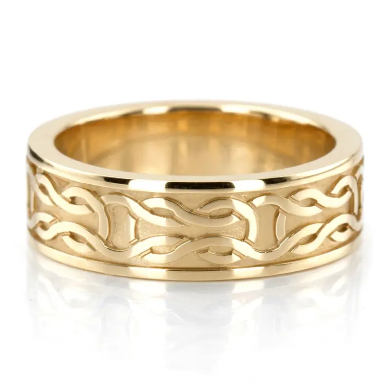 14K yellow gold 7mm. high polish 7-mm-gold-love-knot-men's-wedding-band - alternate view 3