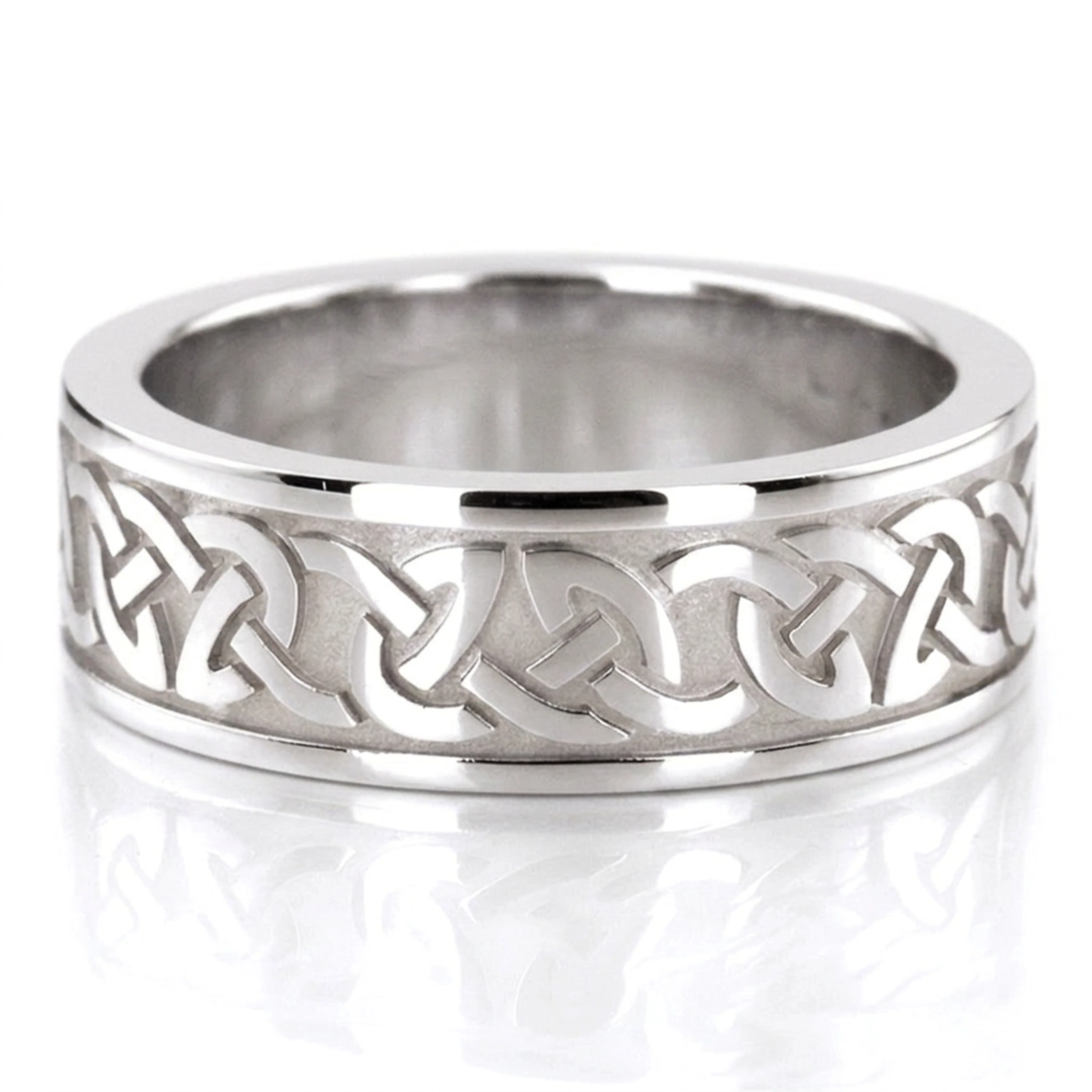 10K white gold 7.5mm. high polish celtic-fire-knot-design-wedding-band-formen-and-wo - main view