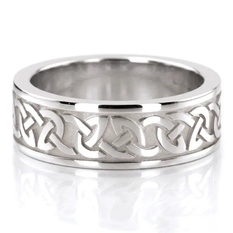 10K white gold 7.5mm. high polish celtic-fire-knot-design-wedding-band-formen-and-wo - main view