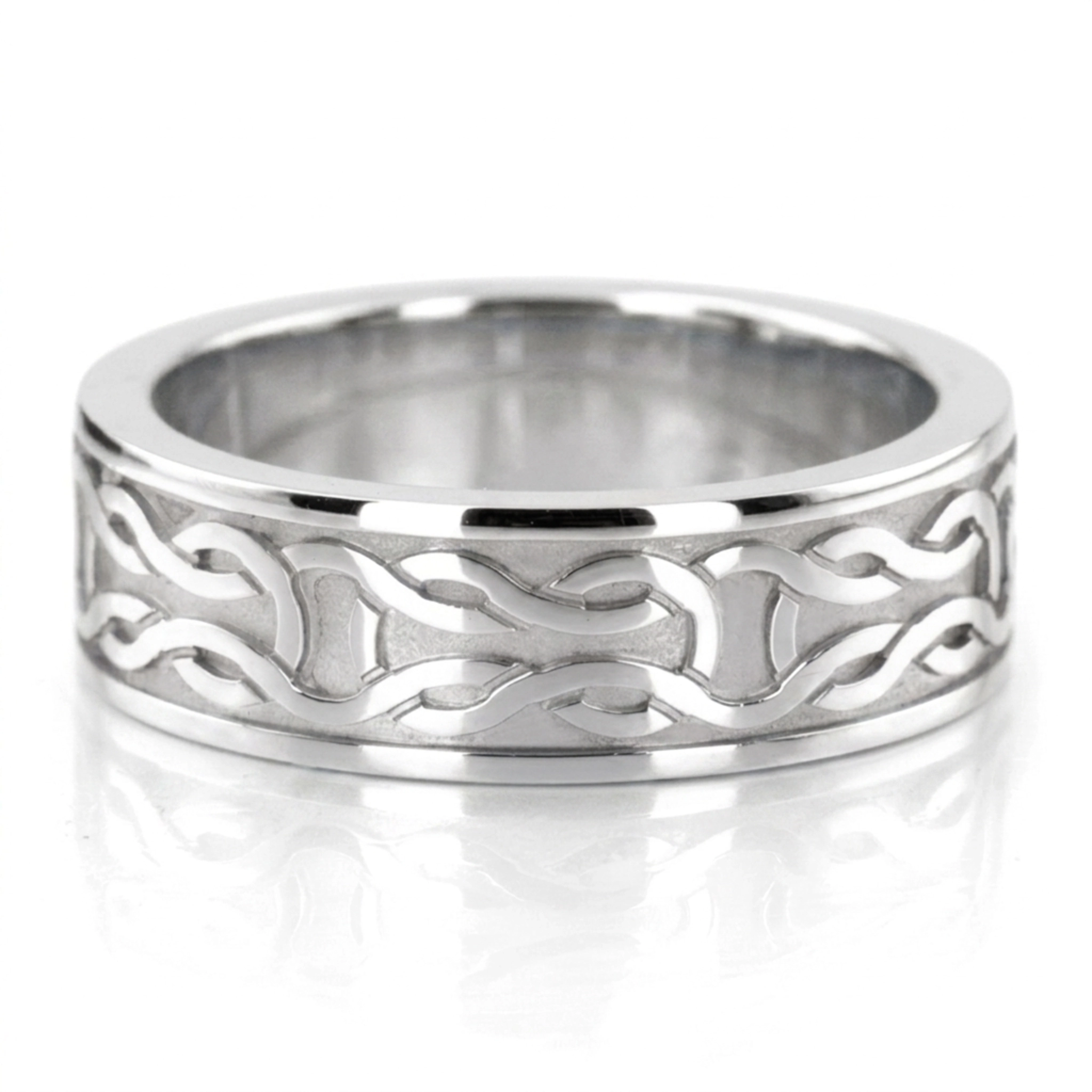 10K white gold 7mm. high polish 7-mm-gold-love-knot-men's-wedding-band - main view