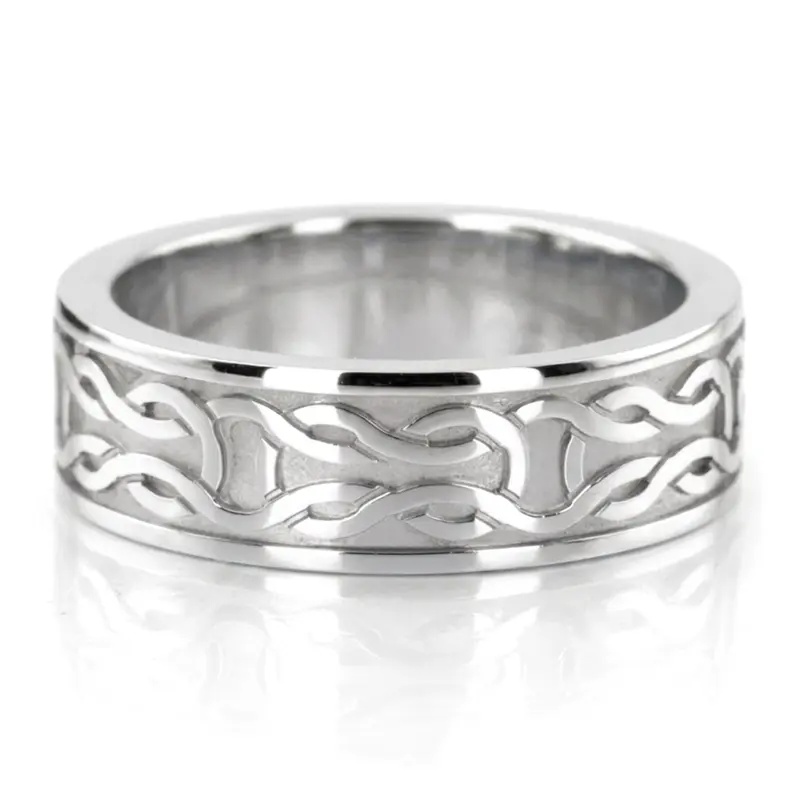 14K white gold 7mm. high polish 7-mm-gold-love-knot-men's-wedding-band - main view