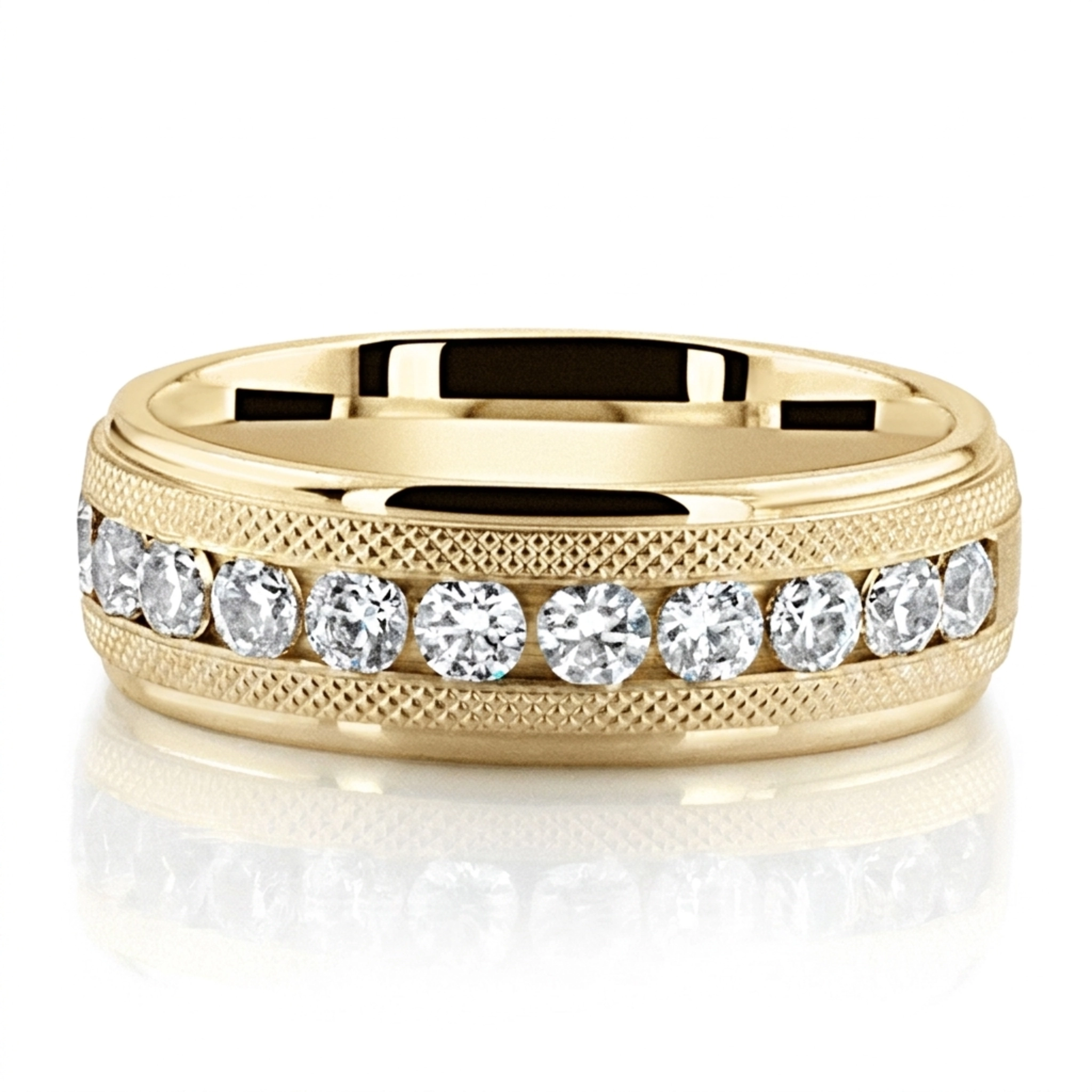 14K yellow gold 7mm. same as picture Vintage Milgrain Design Channel Set Diamond Band - alternate view 2