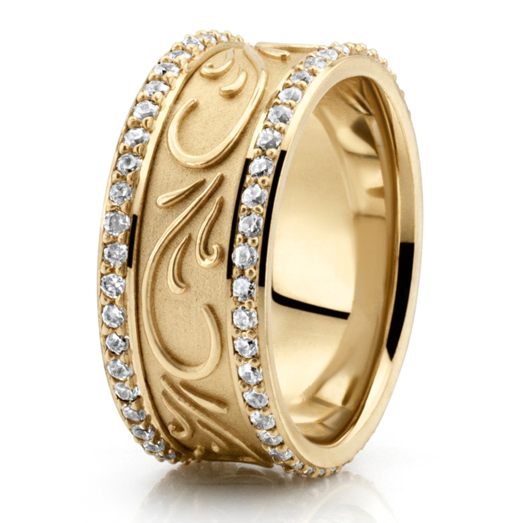 10K yellow gold 9mm. same as picture Scroll Engraved Diamond Edge Fancy Wedding Ring - alternate view 2