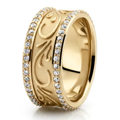 Scroll Engraved Diamond Edge Fancy Wedding Ring - view 2 of 3