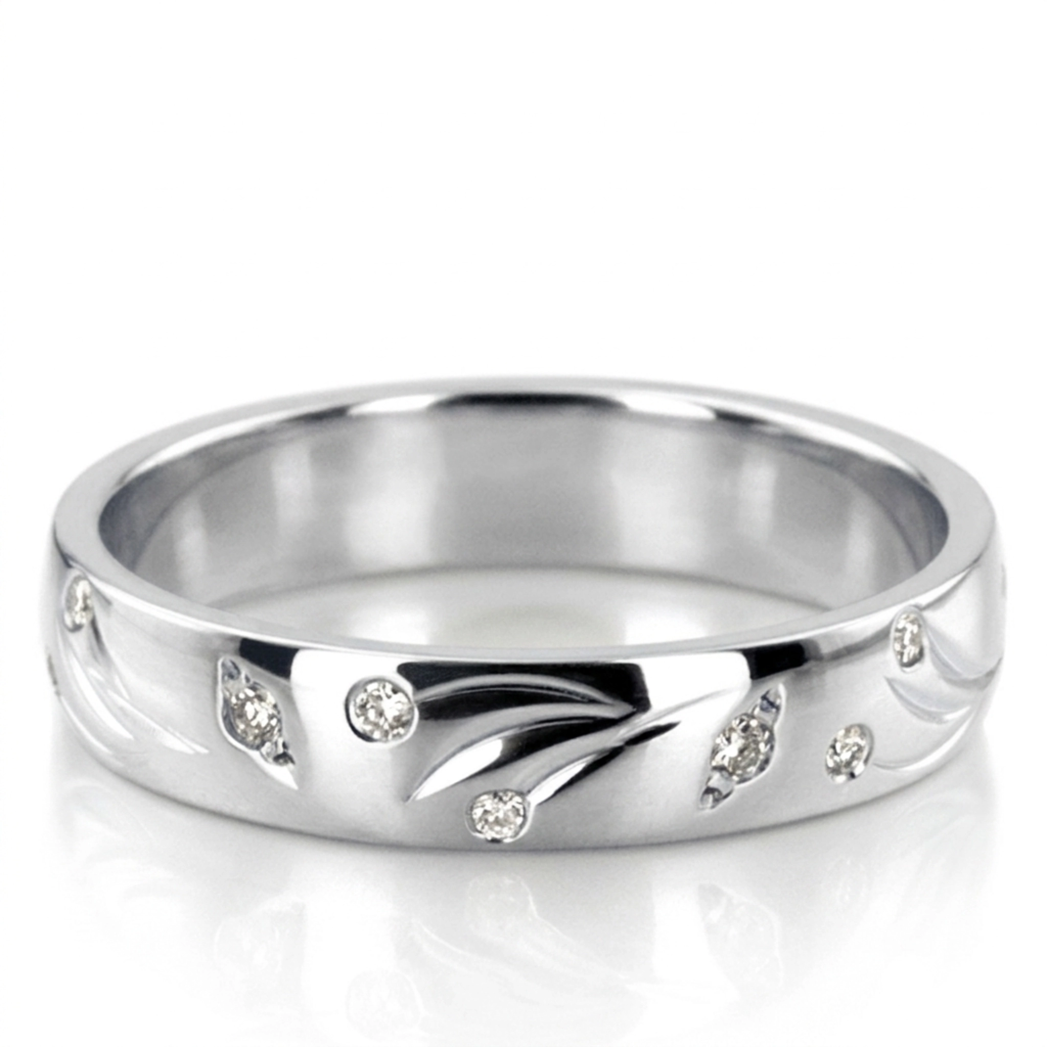 Leaf Carved Diamond Wedding Ring - view 1