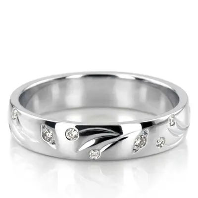 Leaf Carved Diamond Wedding Ring - view 1 thumbnail