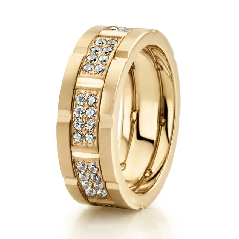 10K yellow gold 8mm. satin finish Rolex Inspired Dual Row Diamond Ring - alternate view 2