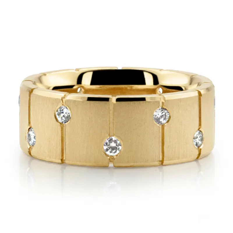 14K yellow gold 7.5mm. cross satin Eclipse Diamond Wedding Band - alternate view 2