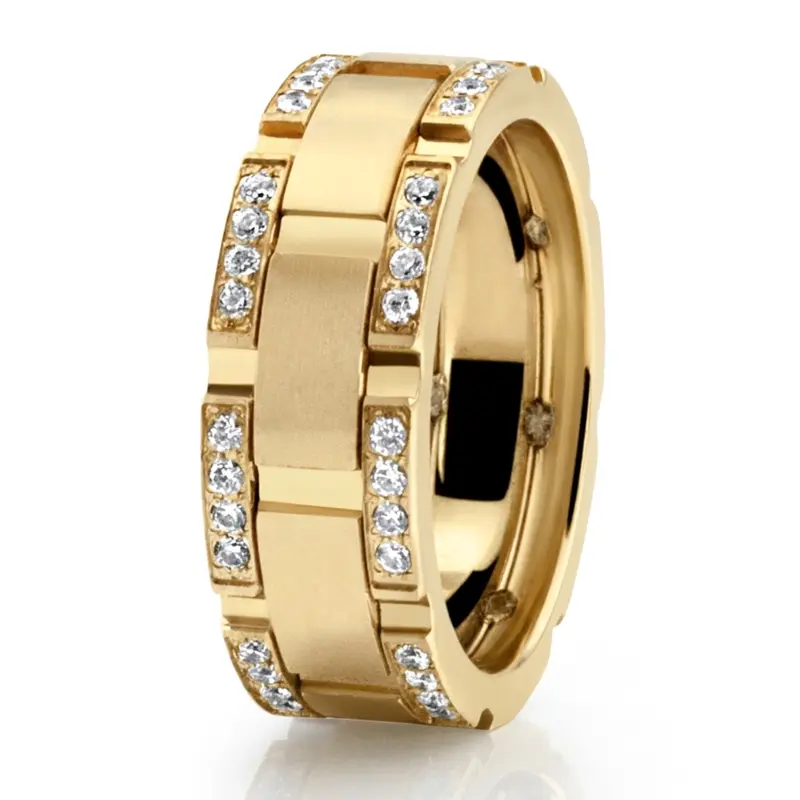 10K yellow gold 8mm. satin Rolex Inspired Diamond Edge Wedding Band - alternate view 2
