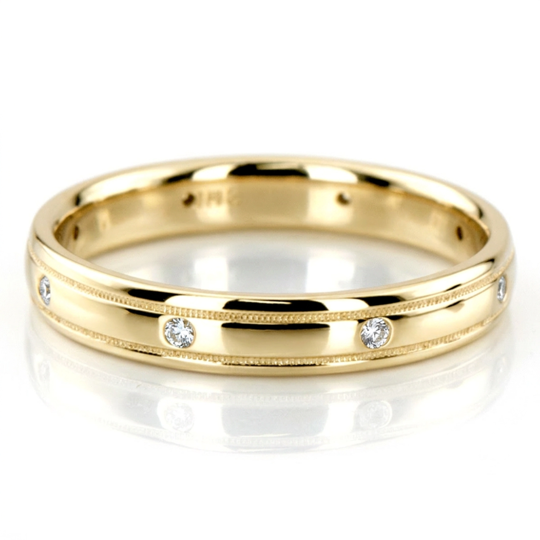 10K yellow gold 4mm. high polish diamond-classic-round-cut-wedding-band - main view
