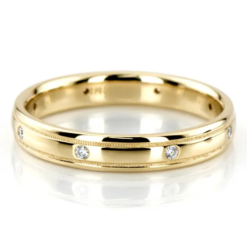 10K yellow gold 4mm. high polish diamond-classic-round-cut-wedding-band - main view