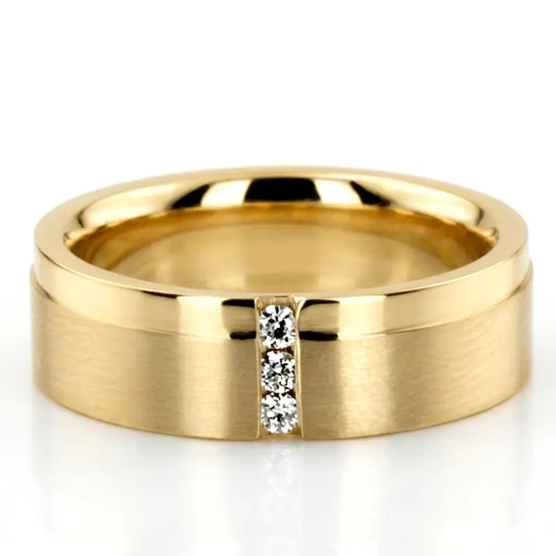 14K yellow gold 6mm. satin Three-Stone-Diamond-Wedding-Band - alternate view 2
