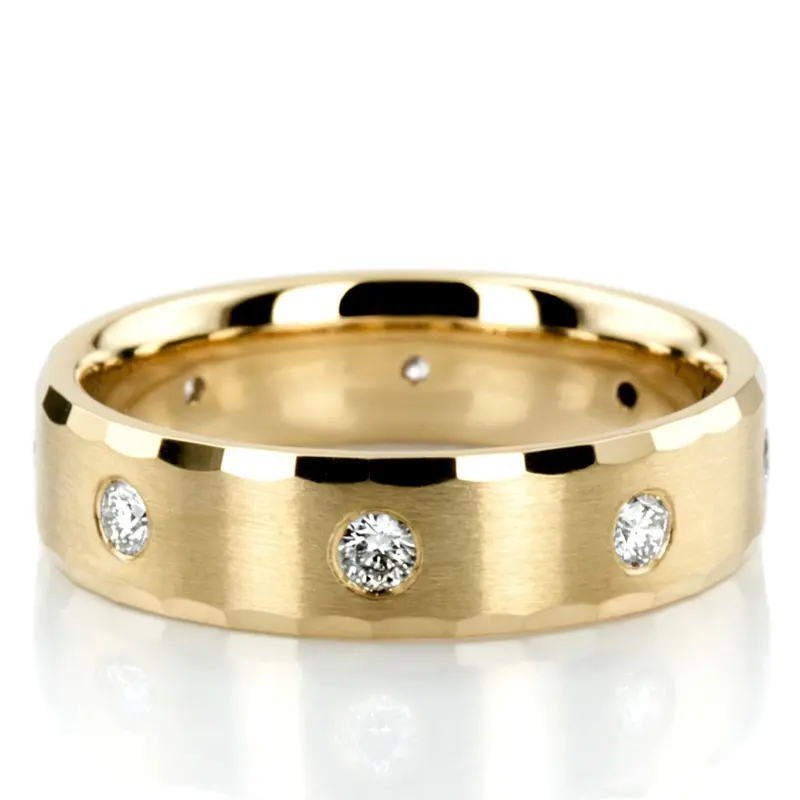 10K yellow gold 6mm. satin finish diamond-wedding-ring - alternate view 2