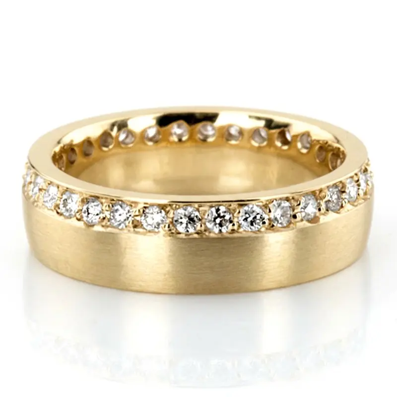 14K yellow gold 6mm. satin Pave-Set-Diamond-Wedding-Ring - alternate view 2
