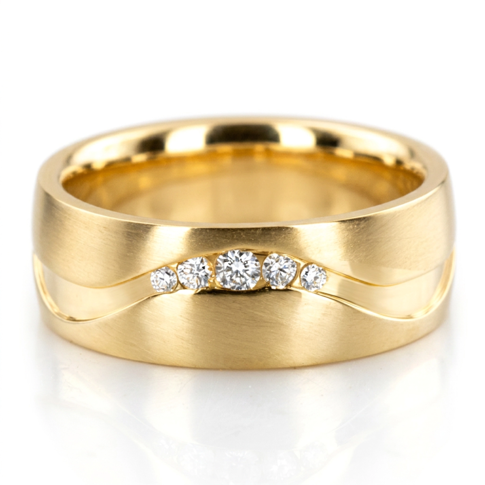 14K yellow gold 7mm. satin Unique-Carved-Diamond-Wedding-Band - alternate view 2