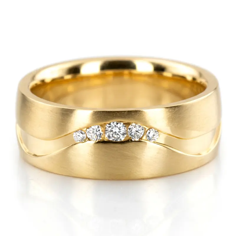 18K yellow gold 7mm. satin Unique-Carved-Diamond-Wedding-Band - alternate view 2