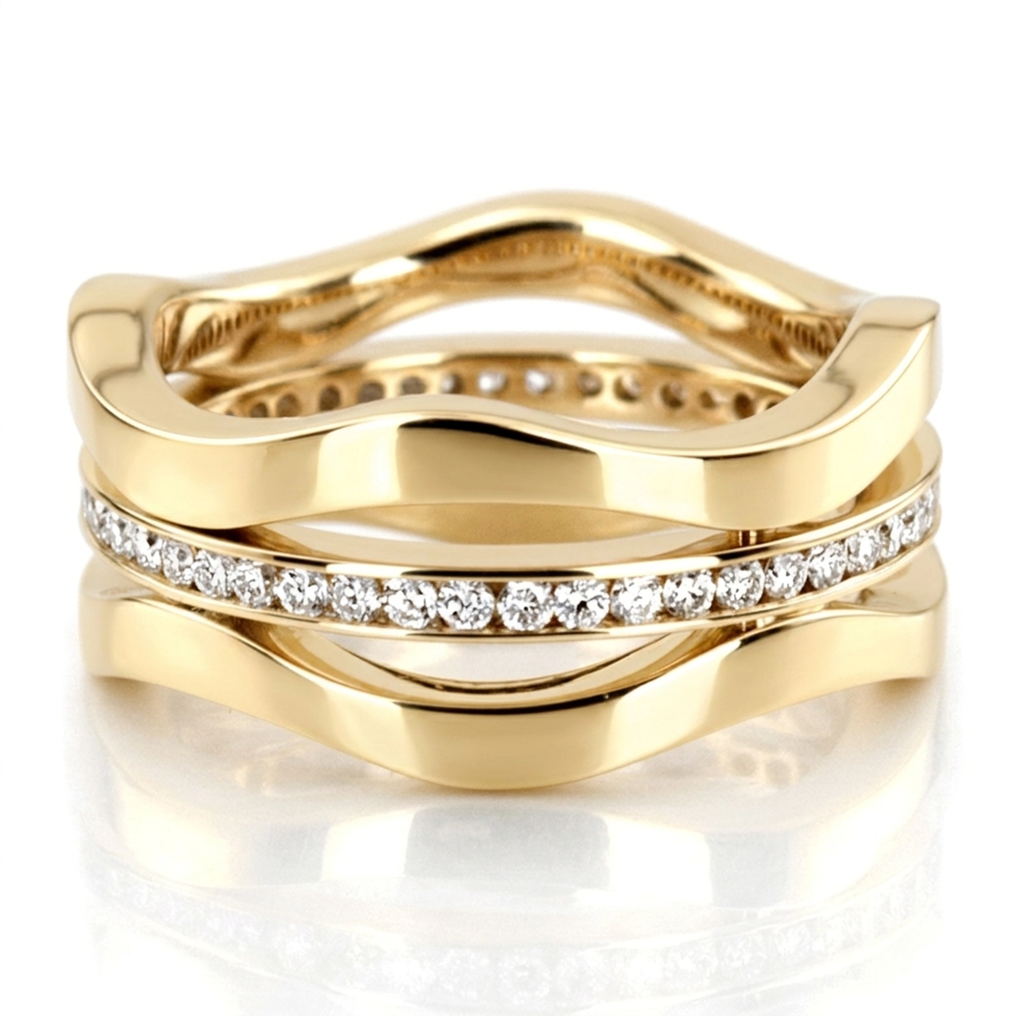10K yellow gold 9mm. high polish Curved-Diamond-Wedding-Band - alternate view 2
