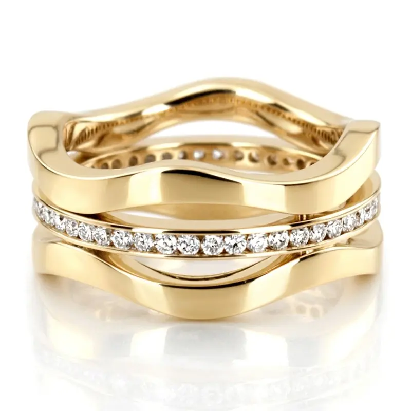 14K yellow gold 9mm. high polish Curved-Diamond-Wedding-Band - alternate view 2