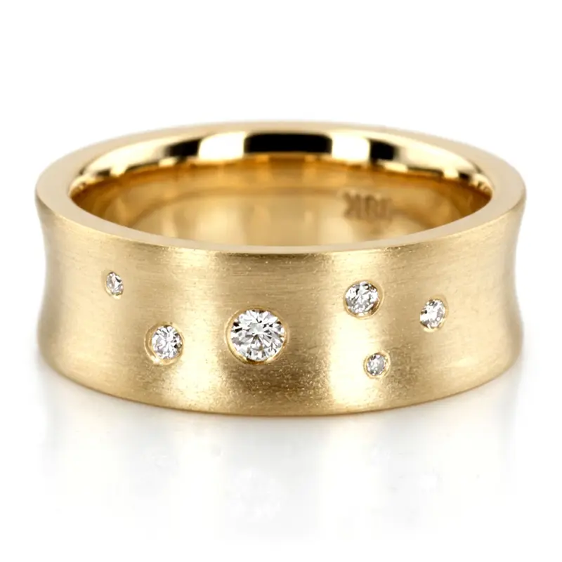 14K yellow gold 7mm. high polish Scattered-Concave-Diamond-Wedding-Band - alternate view 2