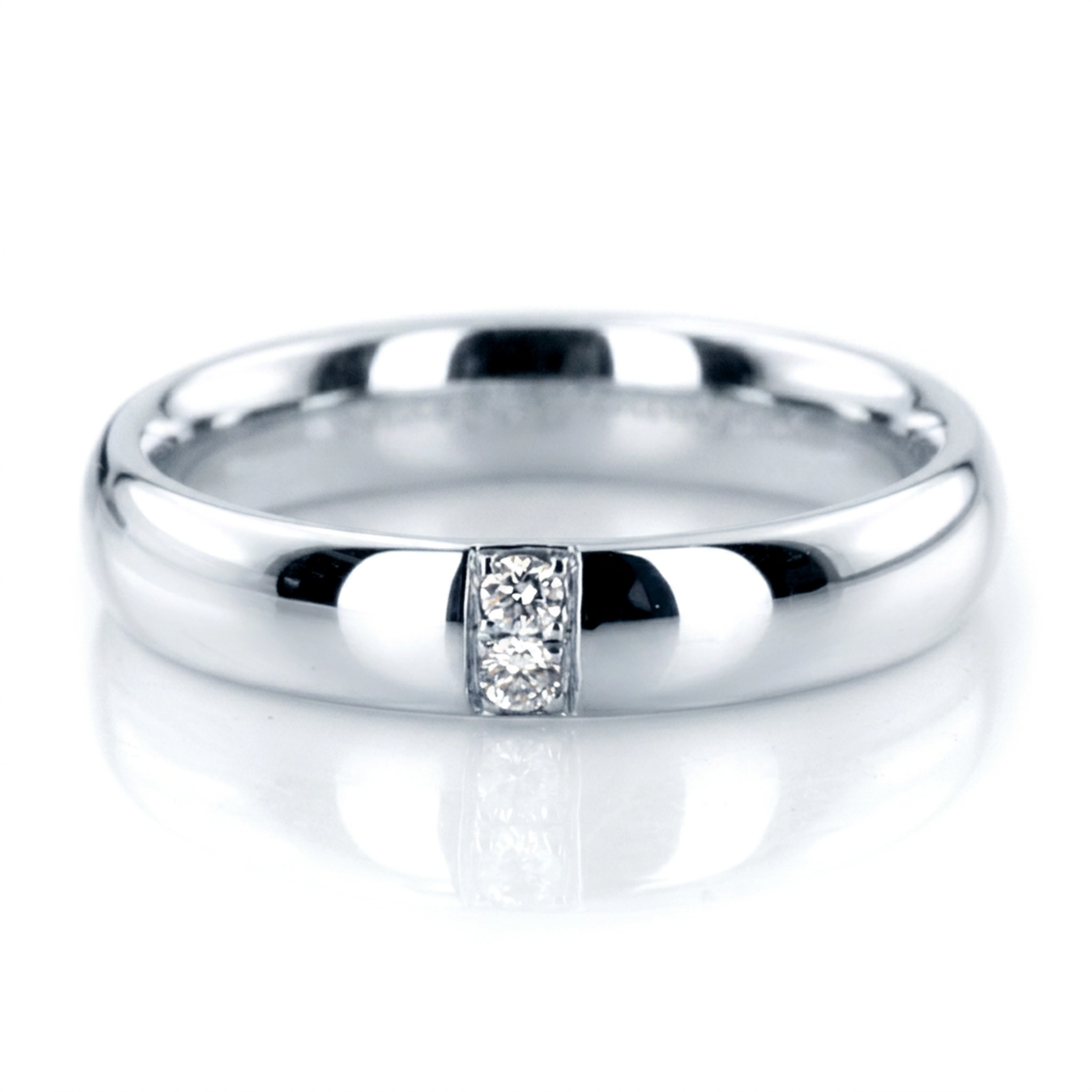 14K white gold 4mm. high polish Double-Row-Diamond-Wedding-Band - alternate view 2