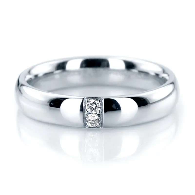 10K white gold 4mm. high polish Double-Row-Diamond-Wedding-Band - alternate view 2