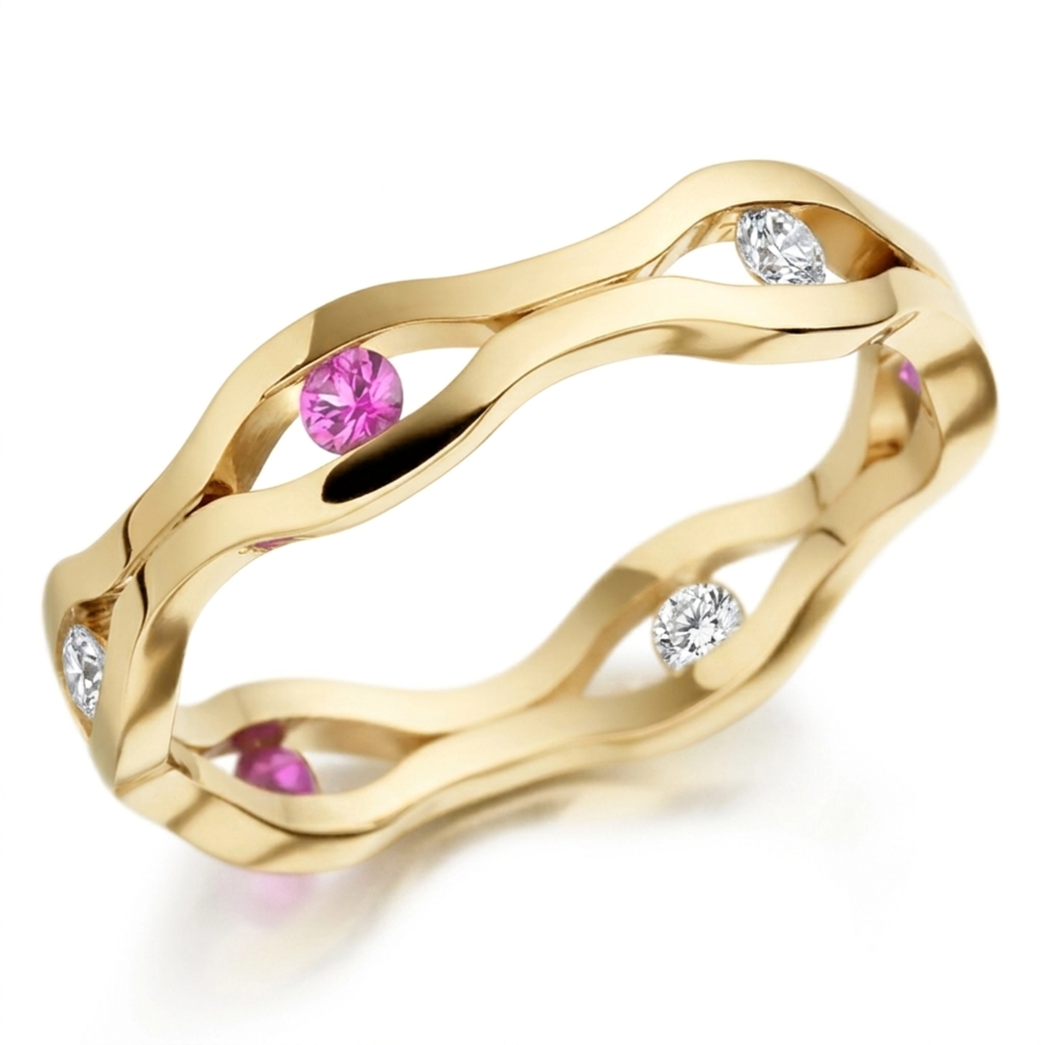 14K yellow gold 4.5mm. high polish Bow-Tie-Style-Elegant-Diamond-Wedding-Band - alternate view 2