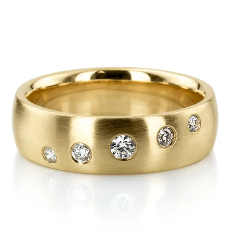 14K yellow gold 6mm. satin Low-Dome-Diamond-Wedding-Band - alternate view 2