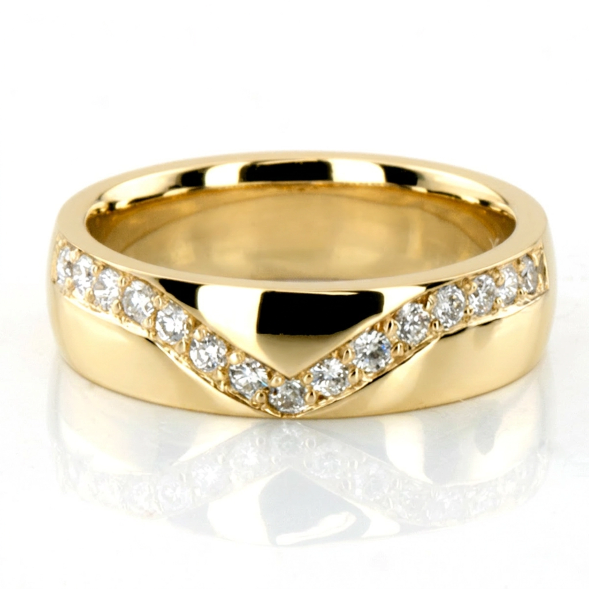 10K yellow gold 5mm. high polish V-Set-Diamond-Wedding-Ring - alternate view 2