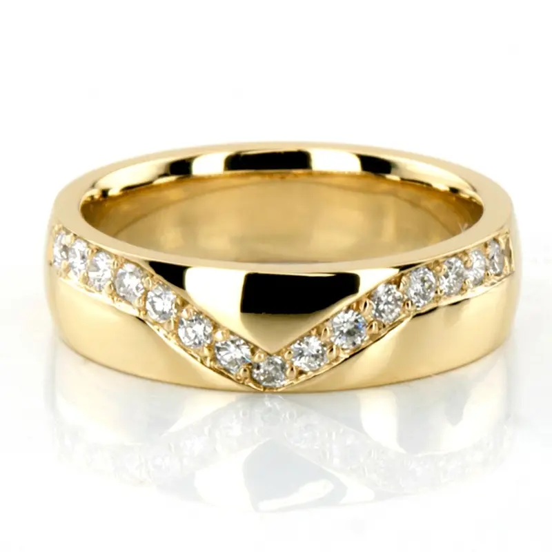 14K yellow gold 5mm. high polish V-Set-Diamond-Wedding-Ring - alternate view 2