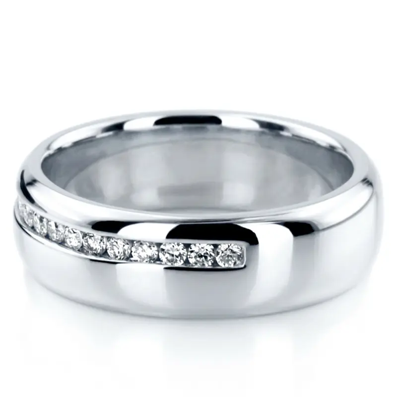 10K white gold 5.5mm. high polish Off-Center-Channel-Set-Diamond-Wedding-Ring - alternate view 3