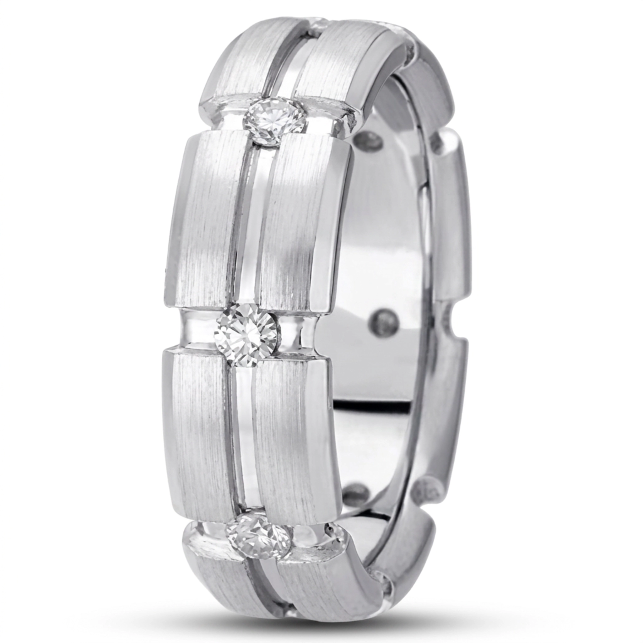 14K white gold 5mm. satin diamond-classic-round-wedding-ring - main view