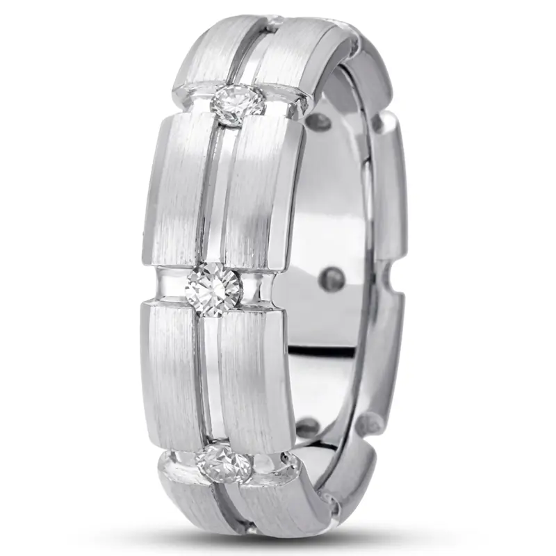 14K white gold 5mm. satin diamond-classic-round-wedding-ring - main view