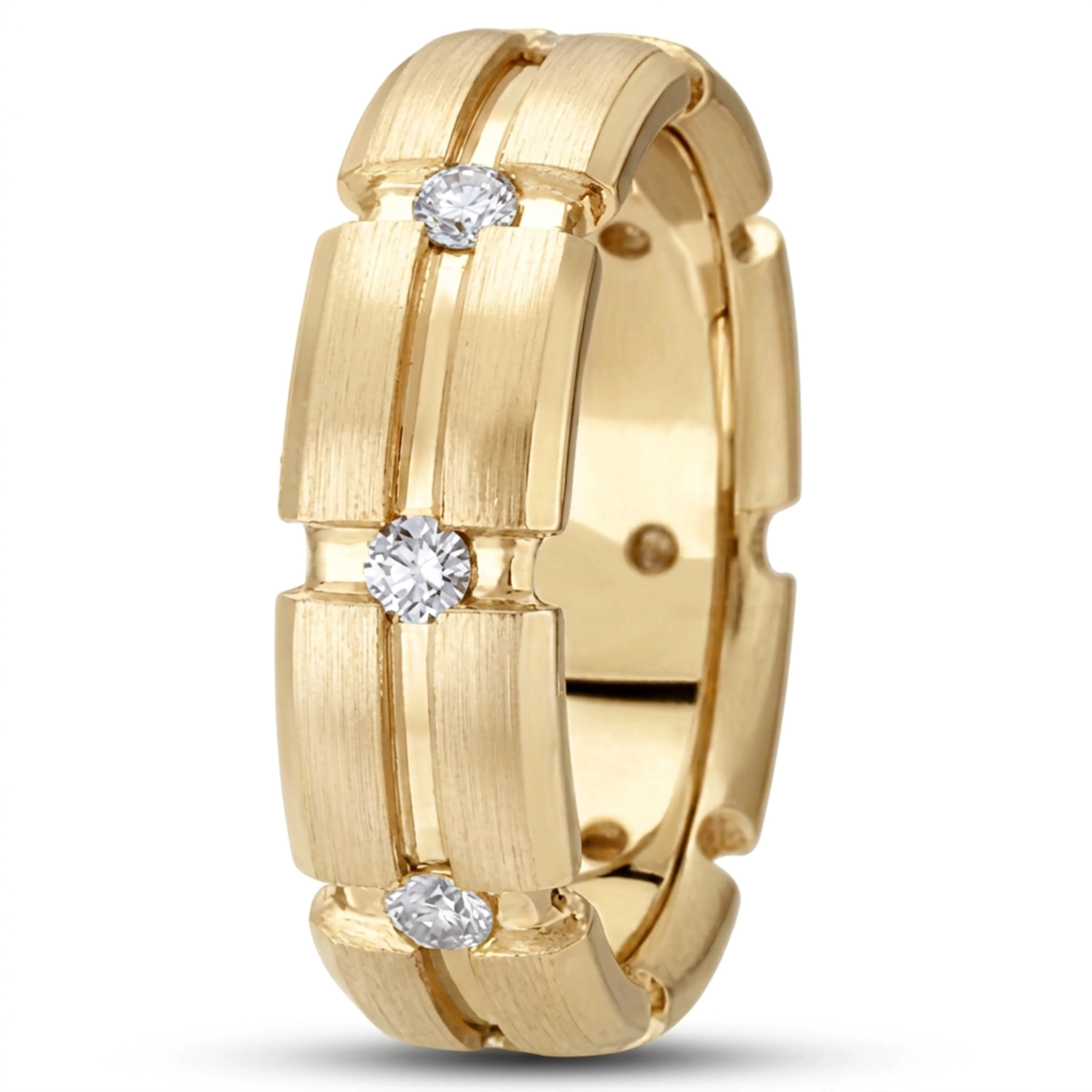 14K yellow gold 5mm. satin diamond-classic-round-wedding-ring - alternate view 2