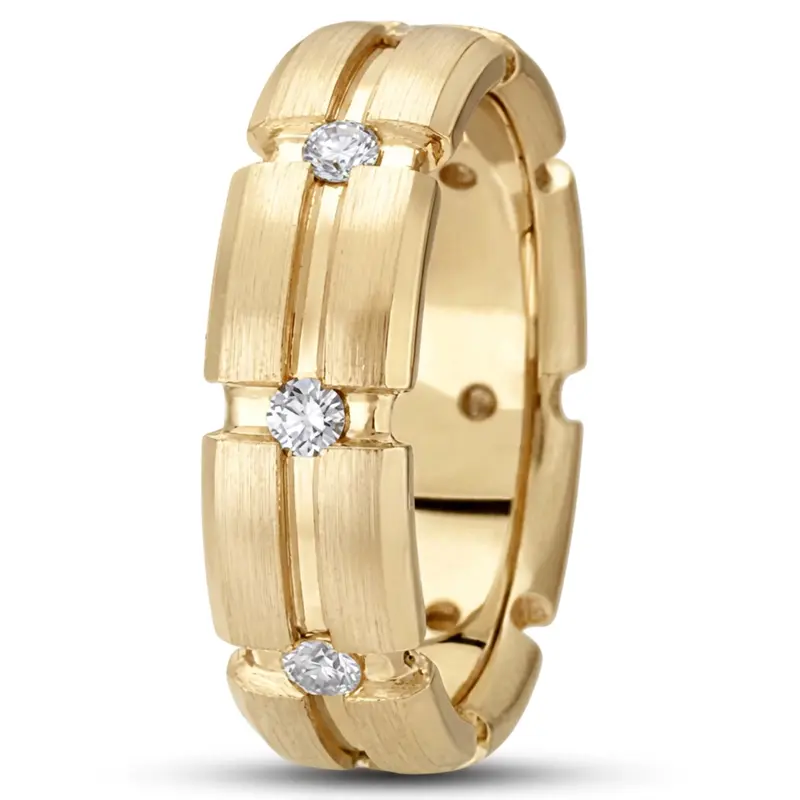 14K yellow gold 5mm. satin diamond-classic-round-wedding-ring - alternate view 2