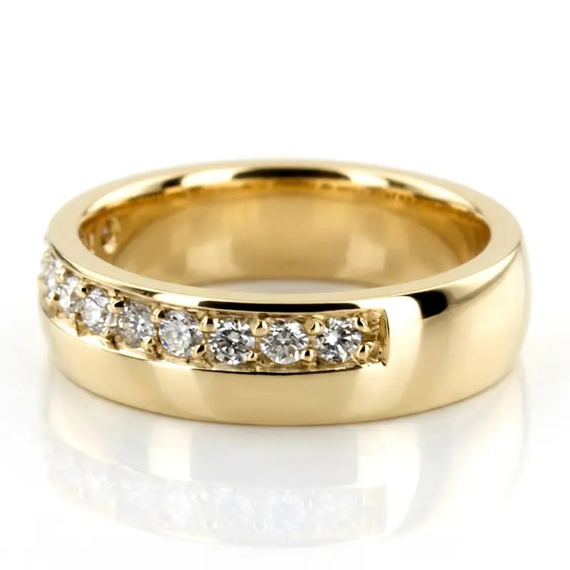 14K yellow gold 5mm. satin finish Pave-set-Diamond-Wedding-Band - main view