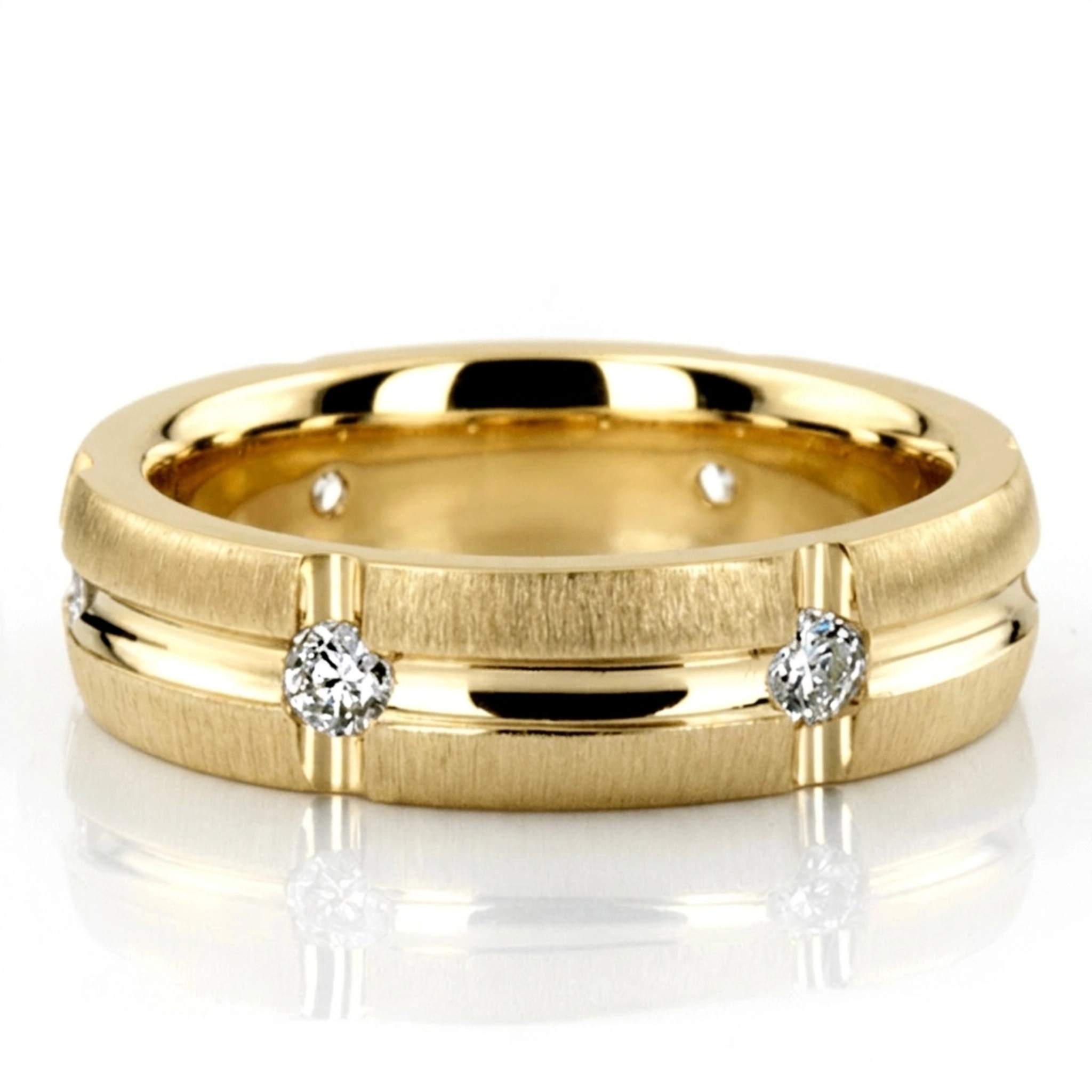 14K yellow gold 7mm. cross satin diamond-classic-round-wedding-band - alternate view 2