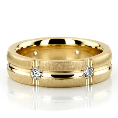 Wide Grooved Diamond Wedding Band  - view 2 of 3