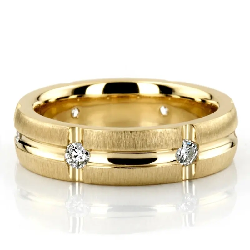 14K yellow gold 7mm. cross satin diamond-classic-round-wedding-band - alternate view 2