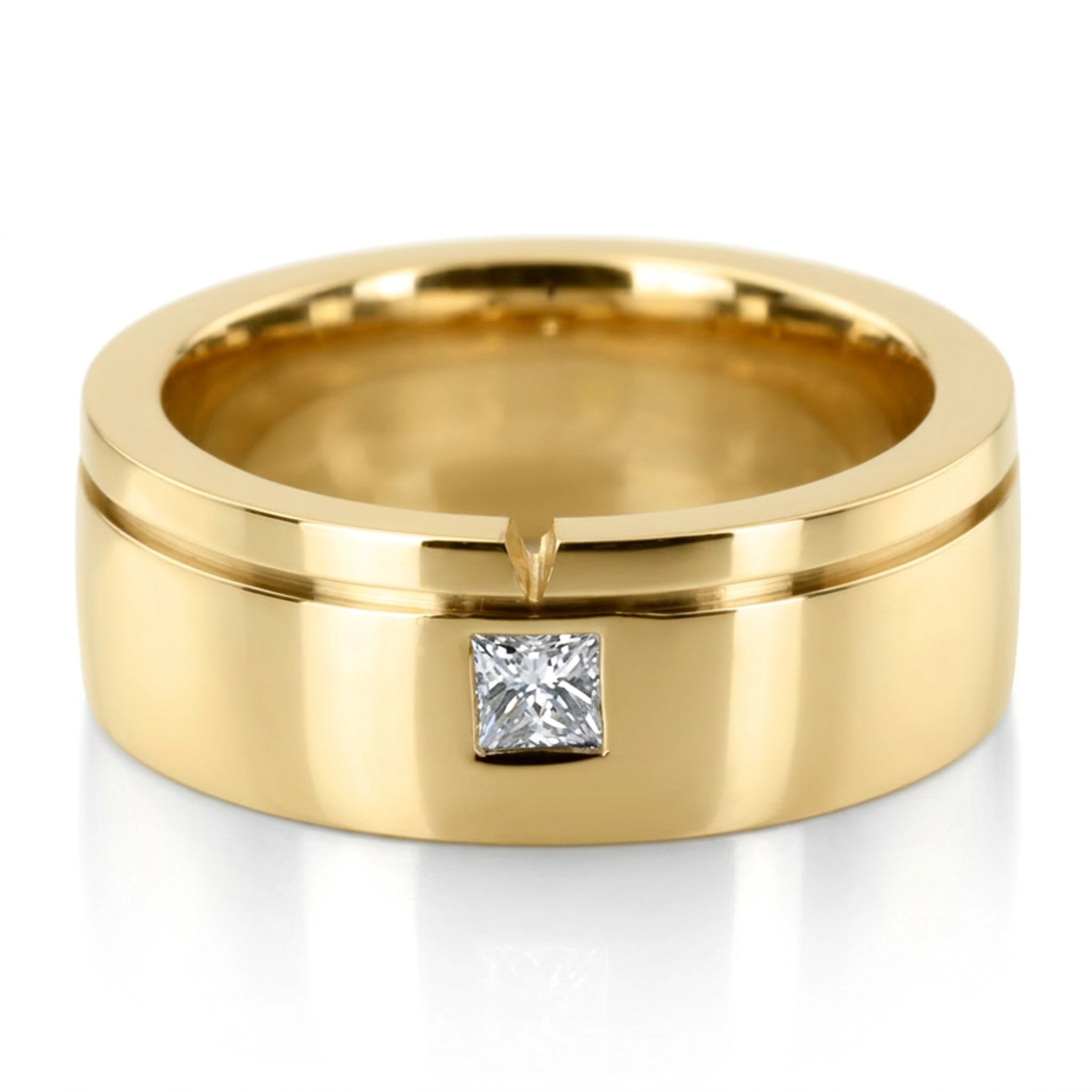 10K yellow gold 7mm. high polish Single-Step-Edge-Diamond-Wedding-Band - alternate view 2