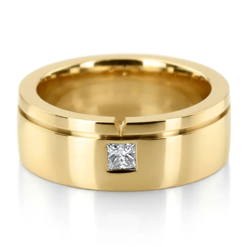 10K yellow gold 7mm. high polish Single-Step-Edge-Diamond-Wedding-Band - alternate view 2