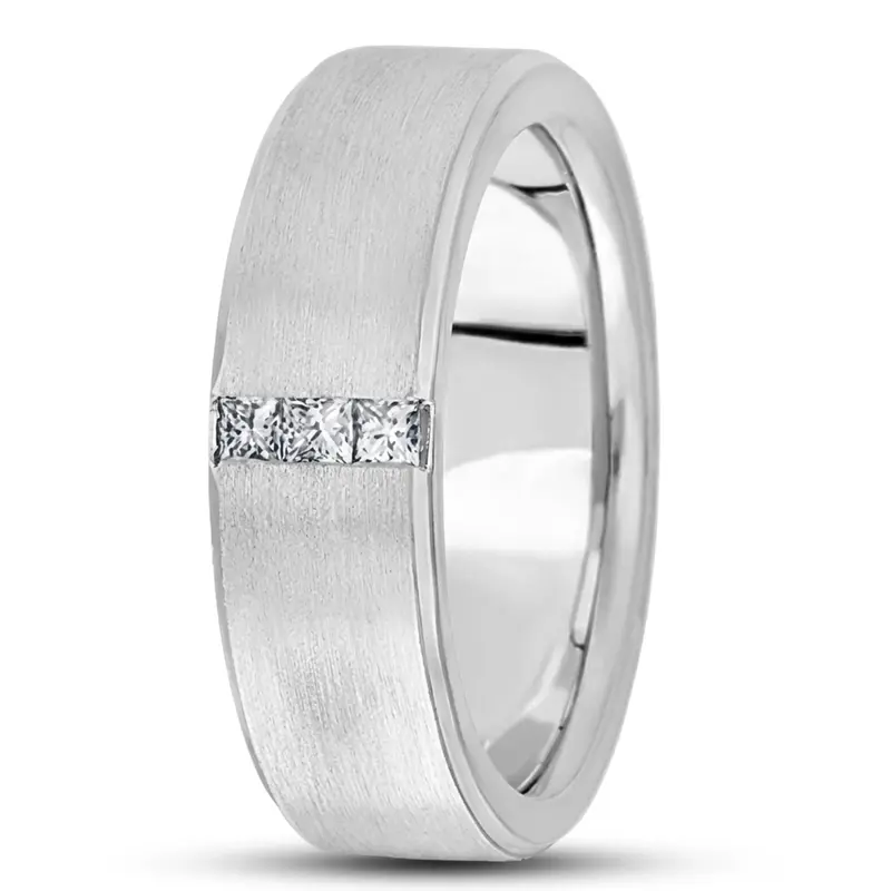 10K white gold 6mm. satin diamond-classic-princess-wedding-band - main view