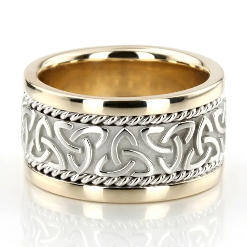 10K yellow-white-yellow gold 12mm. high polish hand-made-celtic-wedding-band - alternate view 2